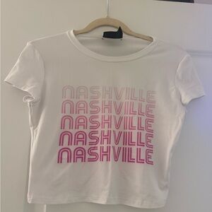 Kittenish White Crop Top with Pink Nashville Graphic
